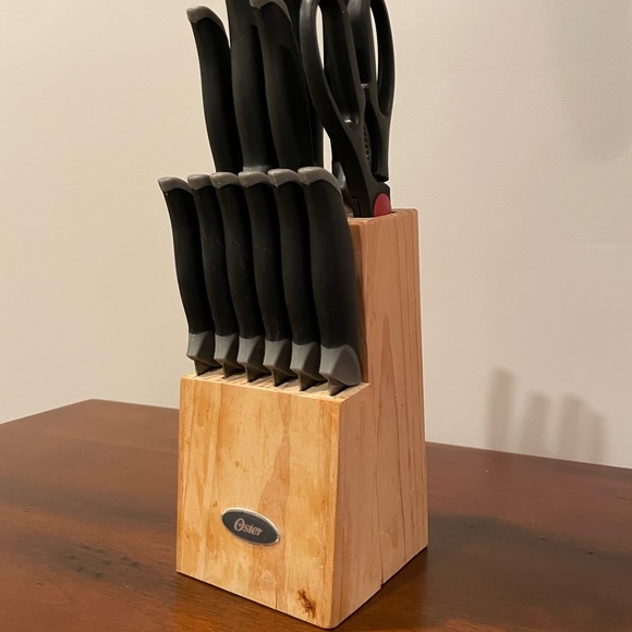 Oster Kitchen Oster 2 Piece Knife Set Black Knives With Wood Base